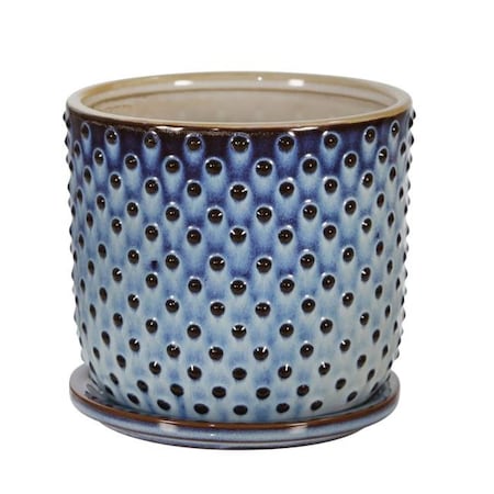 Sagebrook Home Sagebrook Home 14771-10 6 in. Ceramic Dotted Planter with Saucer; Blue 14771-10